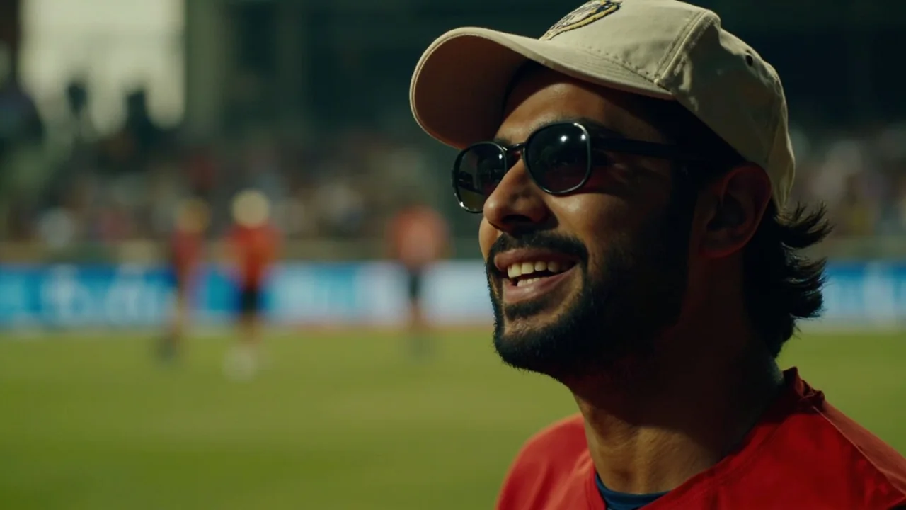 Close editorial frame of a broadcast camera operator and on-screen graphic team working beside a cricket match production desk during an IPL 2026 fixture